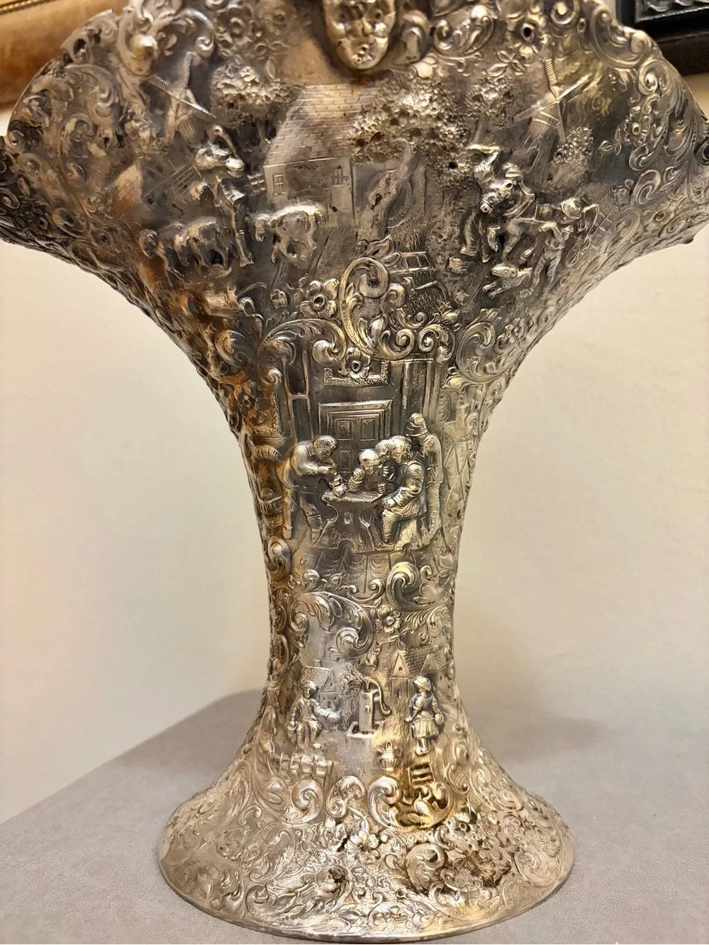 Antique Barbour SP Co 3737 Silver Plate Repoussé Bride’s Basket with Handle 16”